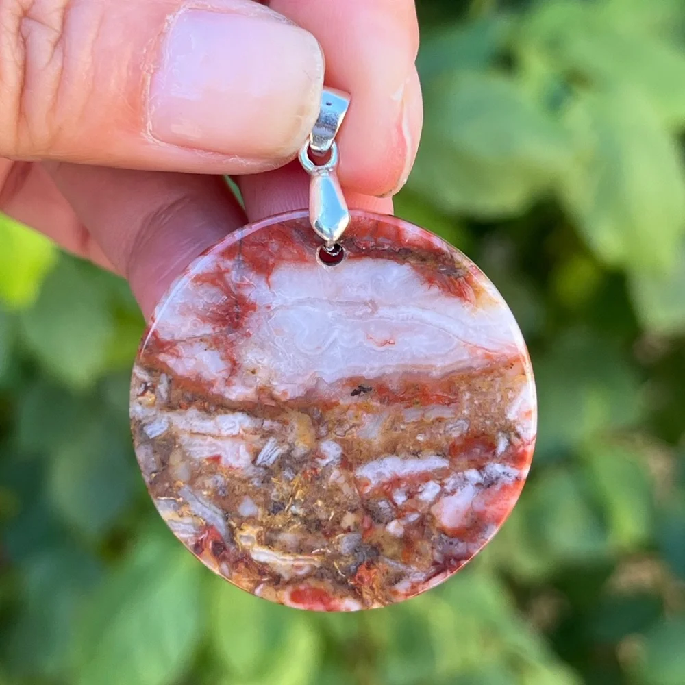 Silver plated red moss‎ agate pendant